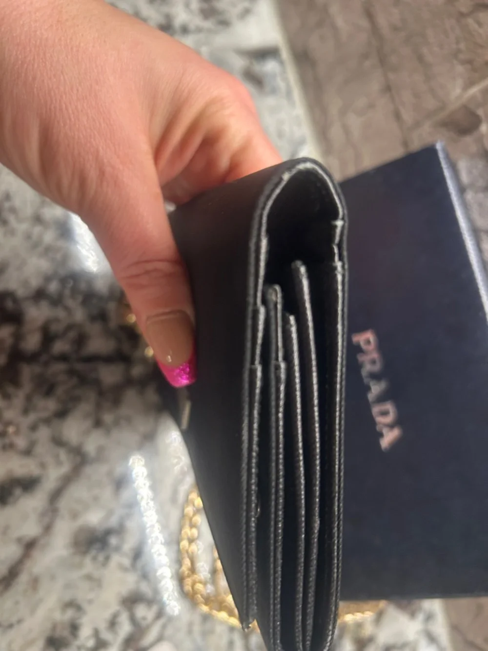 Prada Black Wallet on Chain with Gold Hardware COA and box - Picture 13 of 16